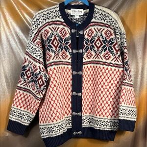 Vintage Harley of Scotland Wool Sweater medium metal‎ closures ii